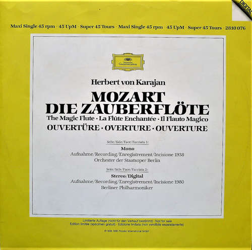 Cover Herbert von Karajan, Mozart*, Orchester Der Staatsoper Berlin*, Berliner Philharmoniker - Die Zauberflöle - Ouvertüre (12, Maxi, Mono, Ltd) Schallplatten Ankauf