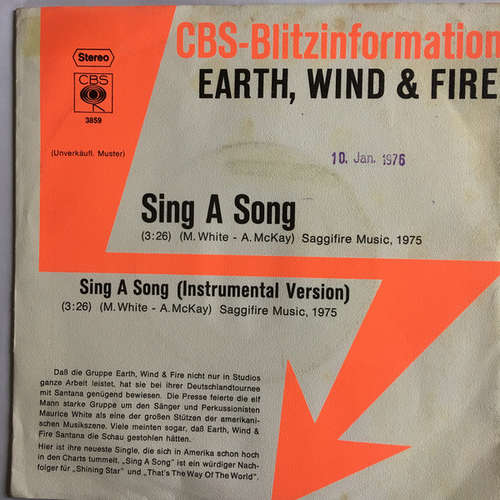 Bild Earth, Wind & Fire - Sing A Song (7, Single, Promo) Schallplatten Ankauf