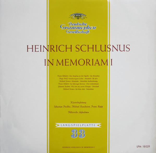 Cover Heinrich Schlusnus, Sebastian Peschko, Michael Raucheisen, Franz Rupp - Heinrich Schlusnus - In Memoriam I (LP, Comp, Mono) Schallplatten Ankauf