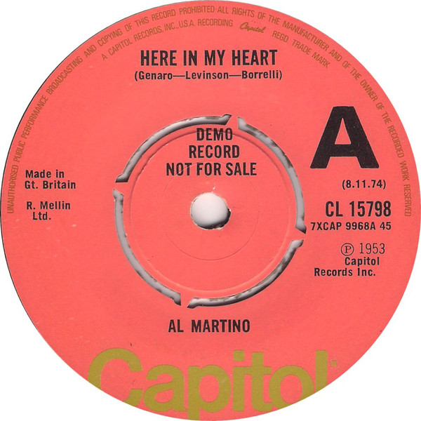 Cover Al Martino - Here In My Heart (7, Single, Promo) Schallplatten Ankauf