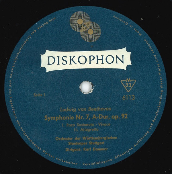 Bild Ludwig van Beethoven - Orchester der Württembergischen Staatsoper Stuttgart*, Karl Dammer - Symphonie Nr. 7, A-Dur, Op. 92 (LP) Schallplatten Ankauf