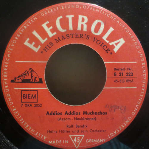 Cover Ralf Bendix - Addios Muchachos / Edelstein (7) Schallplatten Ankauf