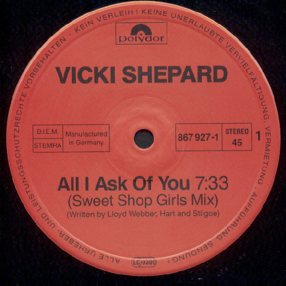 Cover Vicki Shepard - All I Ask Of You (12) Schallplatten Ankauf