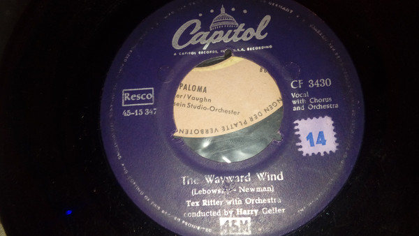 Cover Tex Ritter - The Searchers (Ride Away) / Wayward Wind (7, Single) Schallplatten Ankauf
