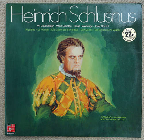 Cover Heinrich Schlusnus - Heinrich Schlusnus: Historische Aufnahmen aus den Jahren 1941 - 1944 (2xLP, Album, Mono, Gat) Schallplatten Ankauf