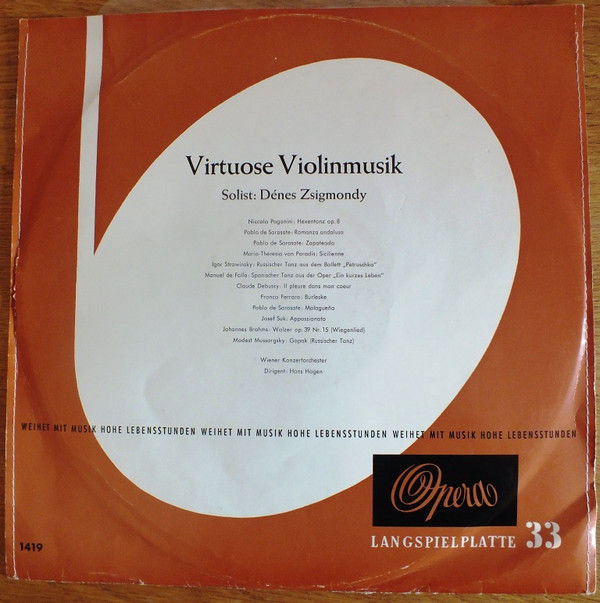 Cover Dénes Zsigmondy*, Wiener Konzertorchester, Hans Hagen - Virtuose Violinmusik (LP) Schallplatten Ankauf
