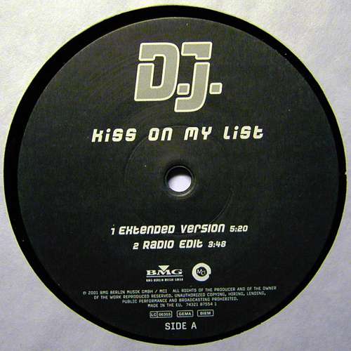 Cover D.J. - Kiss On My List (12) Schallplatten Ankauf