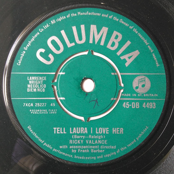 Bild Ricky Valance - Tell Laura I Love Her (7, Single) Schallplatten Ankauf