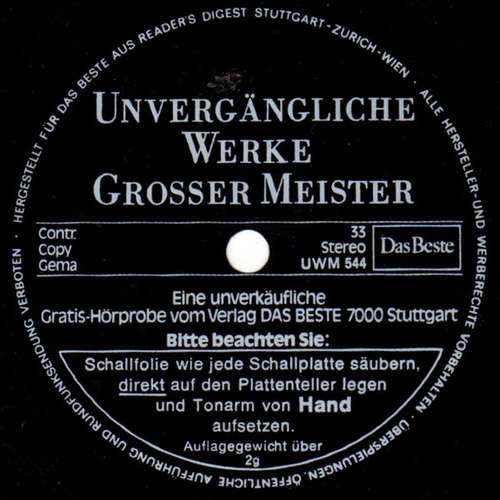 Cover Various - Unvergängliche Werke Grosser Meister (Flexi, 6½, S/Sided) Schallplatten Ankauf