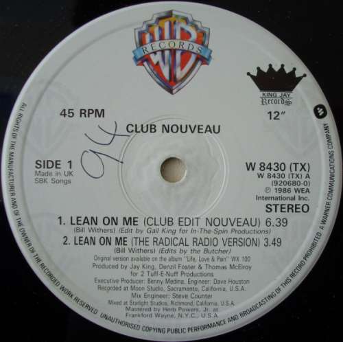 Cover Club Nouveau - Lean On Me (12) Schallplatten Ankauf
