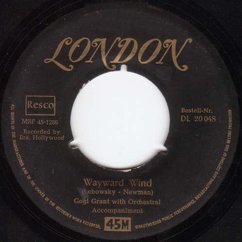 Cover Gogi Grant - Wayward Wind / No More Than Forever (7, Single, Mono) Schallplatten Ankauf