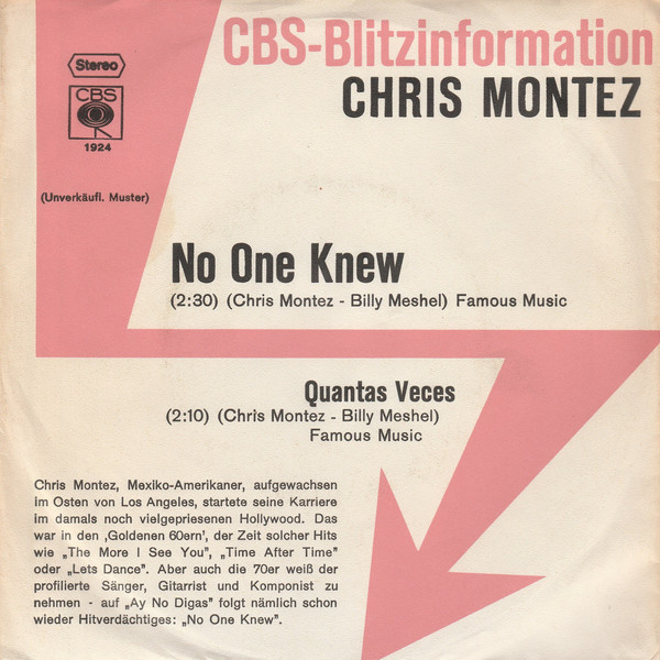 Cover Chris Montez - No One Knew (7, Single, Promo) Schallplatten Ankauf