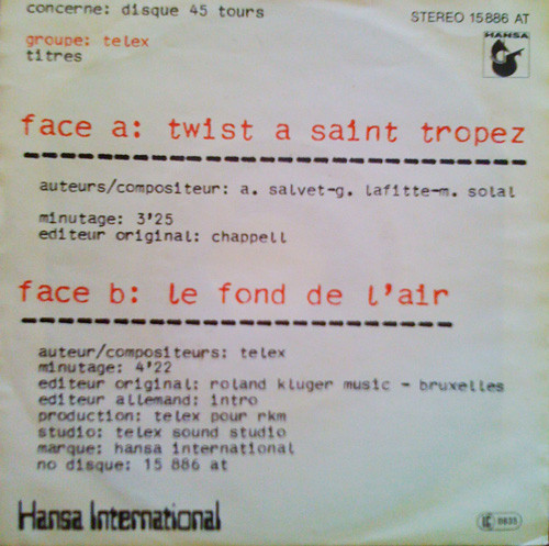 Bild Telex - Twist A Saint Tropez (7, Single) Schallplatten Ankauf