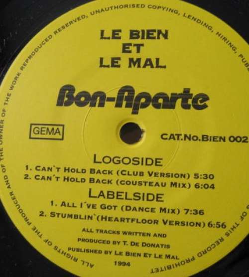 Cover Bon-Aparte - Can't Hold Back (12) Schallplatten Ankauf