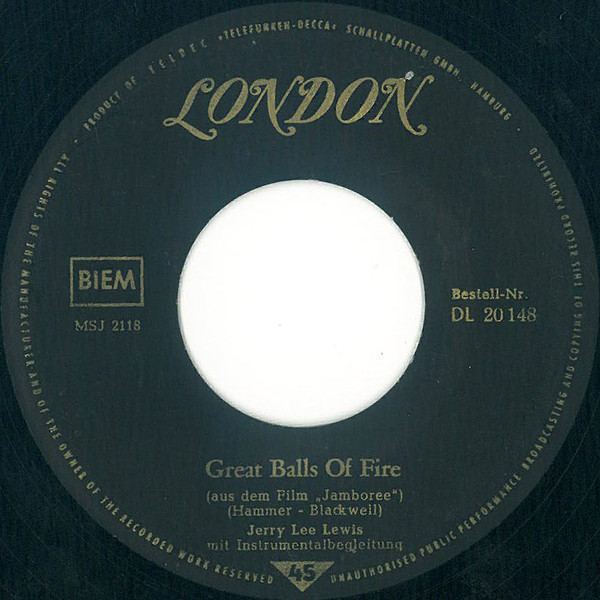 Cover Jerry Lee Lewis - Great Balls Of Fire / Mean Woman Blues (7, Single, Lar) Schallplatten Ankauf