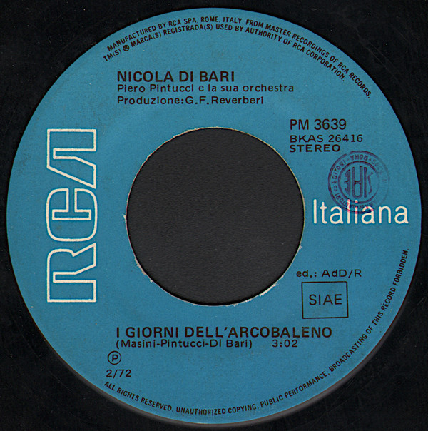 Cover Nicola Di Bari - I Giorni Dell'Arcobaleno / Era Di Primavera (7) Schallplatten Ankauf