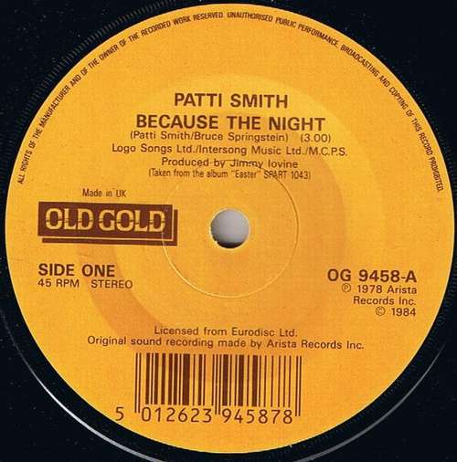 Cover Patti Smith - Because The Night (7, Single) Schallplatten Ankauf