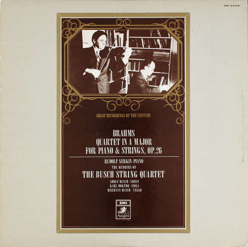 Cover Brahms* - Rudolf Serkin, The Members Of The Busch Quartet* - Quartet In A Major For Piano & Strings, Op. 26 (LP, RE) Schallplatten Ankauf