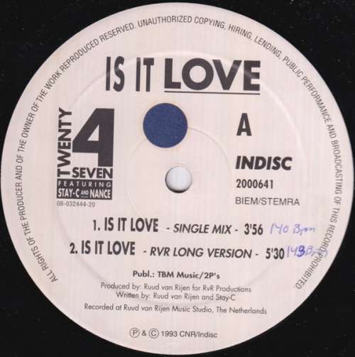Cover Twenty 4 Seven Featuring Stay-C And Nance - Is It Love (12, Maxi) Schallplatten Ankauf