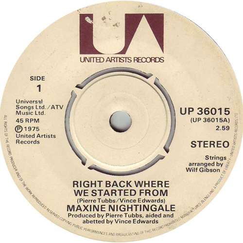 Cover Maxine Nightingale - Right Back Where We Started From (7, Single, 4-P) Schallplatten Ankauf