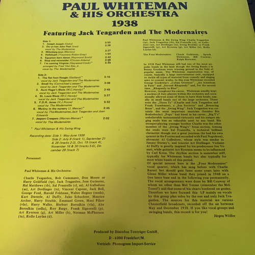 Cover Paul Whiteman And His Orchestra - 1938 (LP, Album) Schallplatten Ankauf