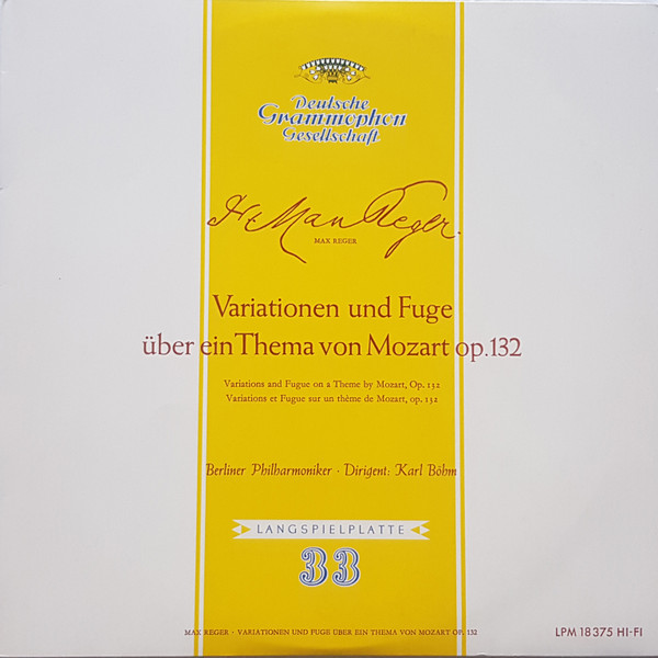 Cover Max Reger, Berliner Philharmoniker, Karl Böhm - Variationen Und Fuge Über Ein Thema Von Mozart Op. 132 (LP, Mono, RP) Schallplatten Ankauf