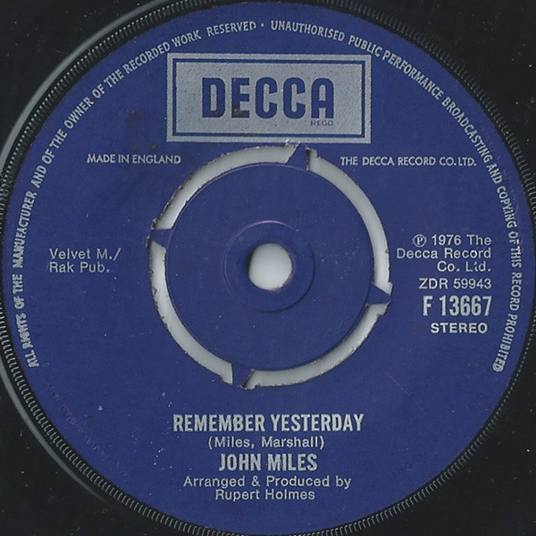 Bild John Miles - Remember Yesterday (7, Single) Schallplatten Ankauf