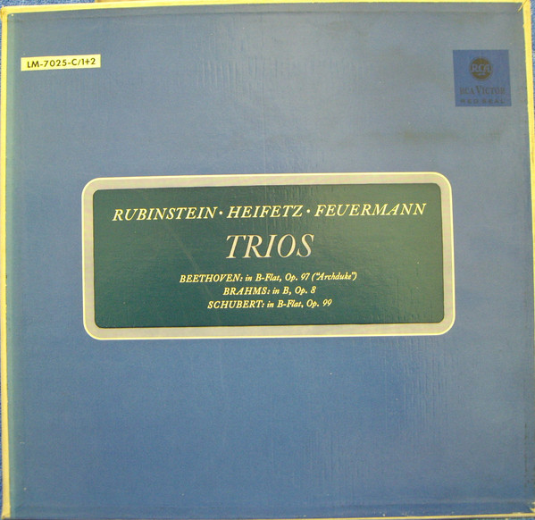 Cover Beethoven*, Brahms*, Schubert*, Rubinstein*, Heifetz*, Feuermann* - Trios (2xLP, Mono + Box) Schallplatten Ankauf