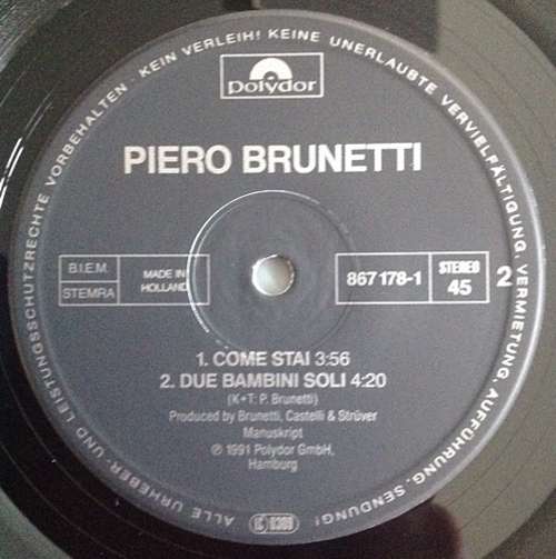 Cover Piero Brunetti - Come Stai (12) Schallplatten Ankauf