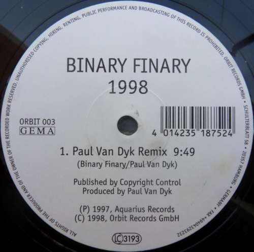 Cover Binary Finary - 1998 (12) Schallplatten Ankauf