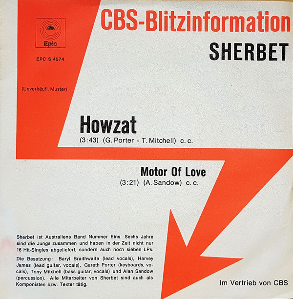 Cover Sherbet - Howzat (7, Single, Promo) Schallplatten Ankauf