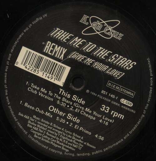 Cover K. Da Cruz - Take Me To The Stars (Give Me Your Love) (Remix) (12, Maxi) Schallplatten Ankauf