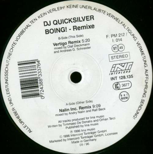 Cover DJ Quicksilver - Boing! - Remixe (12) Schallplatten Ankauf