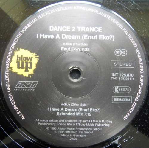 Cover Dance 2 Trance - I Have A Dream (Enuf Eko?) (12) Schallplatten Ankauf