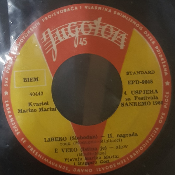 Cover Kvartet Marino Marini* - 4 Uspjeha Sa Festivala Sanremo 1960 (7, EP) Schallplatten Ankauf