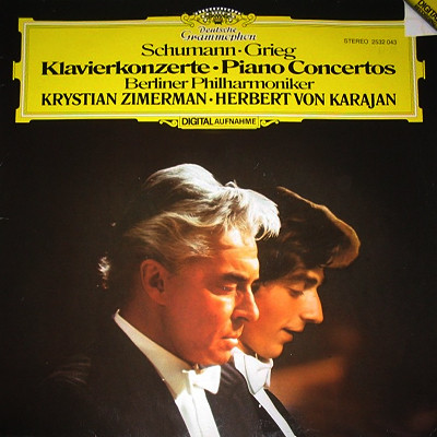 Cover Schumann* - Grieg* - Berliner Philharmoniker, Krystian Zimerman, Herbert Von Karajan - Klavierkonzerte  •  Piano Concertos (LP) Schallplatten Ankauf
