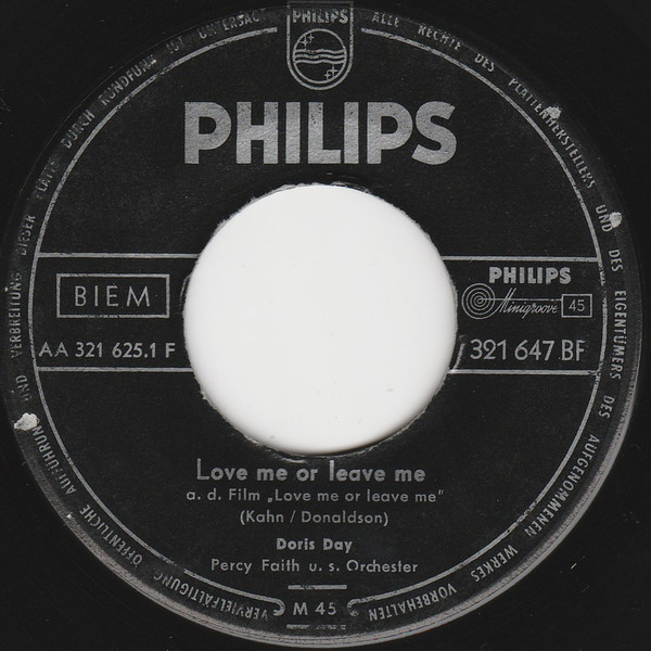 Cover Doris Day - Love Me Or Leave Me / Shaking The Blues (7, Single) Schallplatten Ankauf