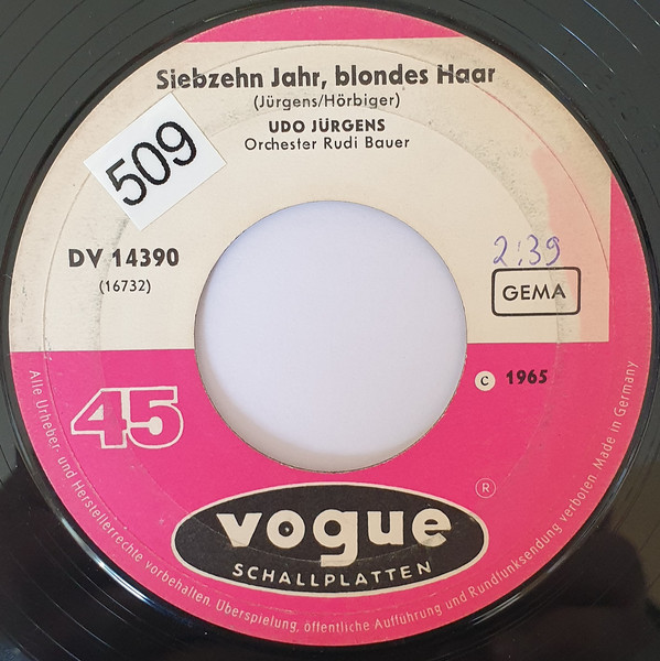 Cover Udo Jürgens - Siebzehn Jahr, Blondes Haar (7, Single) Schallplatten Ankauf