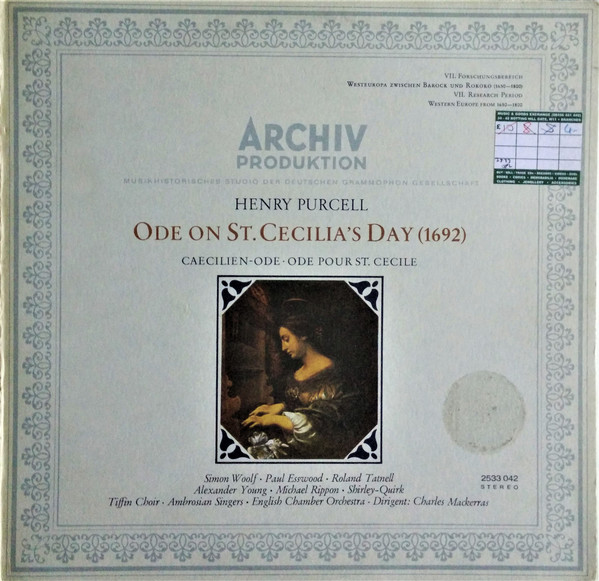 Bild Henry Purcell - Simon Woolf • Paul Esswood • Roland Tatnell • Alexander Young • Michael Rippon • Shirley-Quirk* • Tiffin Choir* • Ambrosian Singers* • English Chamber Orchestra • Dirigent: Charles Mackerras* - Ode On St. Cecilia's Day (1692) (LP) Schallplatten Ankauf