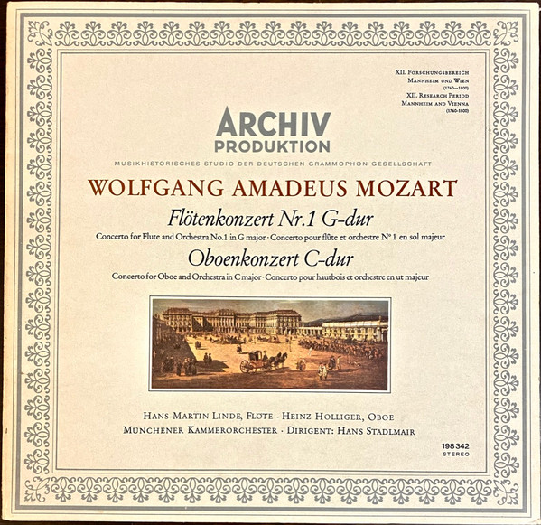 Cover Wolfgang Amadeus Mozart, Heinz Holliger, Hans-Martin Linde, Münchener Kammerorchester, Hans Stadlmair - Flötenkonzert Nr. 1 G-dur / Oboenkonzert C-dur (LP, RE, Gat) Schallplatten Ankauf