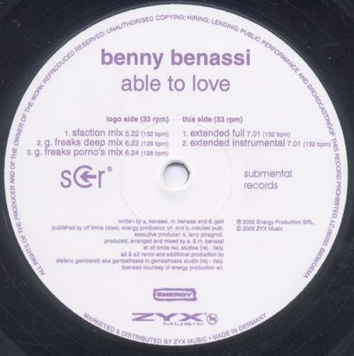 Cover Benny Benassi - Able To Love (12) Schallplatten Ankauf