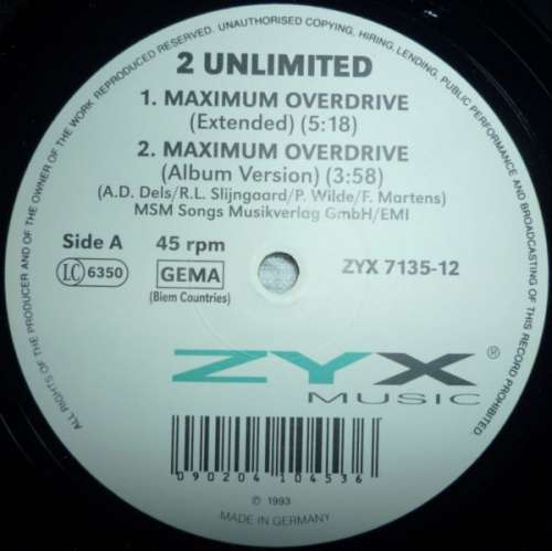 Cover 2 Unlimited - Maximum Overdrive (12) Schallplatten Ankauf