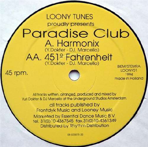 Cover Paradise Club - Harmonix / 451* Fahrenheit (12) Schallplatten Ankauf