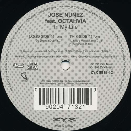Bild Jose Nunez* Feat. Octahvia* - In My Life (12) Schallplatten Ankauf