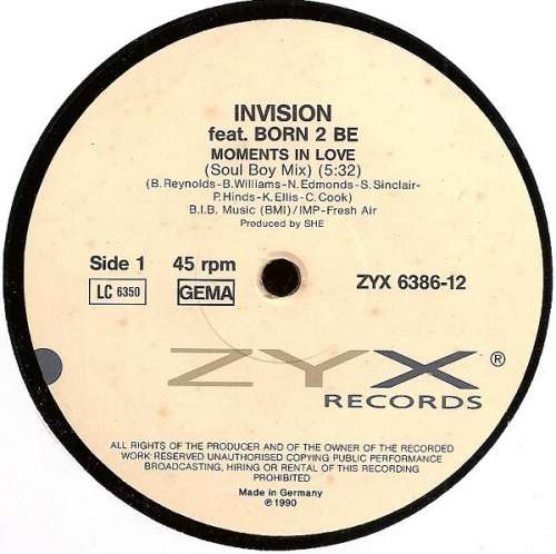 Cover Invision Featuring Born 2 Be - Moments In Love (12, Pic) Schallplatten Ankauf