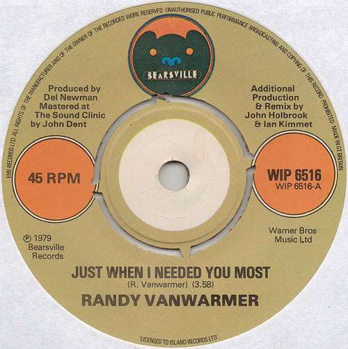 Cover Randy Vanwarmer - Just When I Needed You Most (7, Single) Schallplatten Ankauf