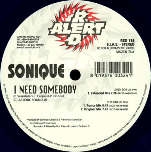 Cover Sonique* - I Need Somebody (12, Maxi, Blu) Schallplatten Ankauf