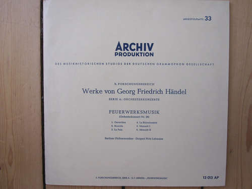 Cover Georg Friedrich Händel – Berliner Philharmoniker · Fritz Lehmann - Feuerwerksmusik (10, Mono) Schallplatten Ankauf