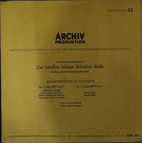 Cover Johann Sebastian Bach - Schola Cantorum Basiliensis, August Wenzinger - Brandenburgische Konzerte Nr. 2 Und 3 (10, Mono) Schallplatten Ankauf