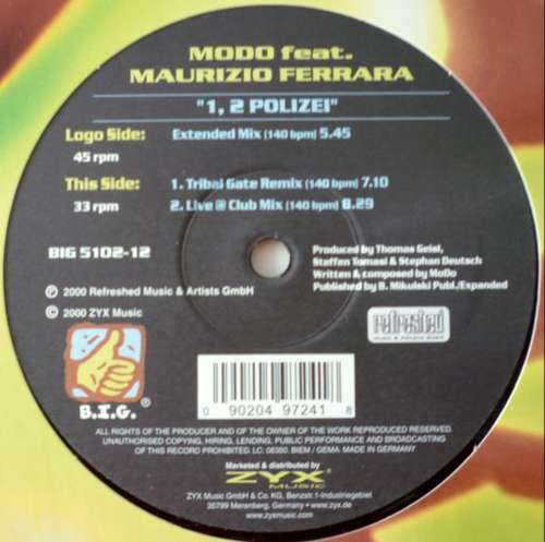 Cover MoDo* feat. Maurizio Ferrara - Eins, Zwei, Polizei (12) Schallplatten Ankauf